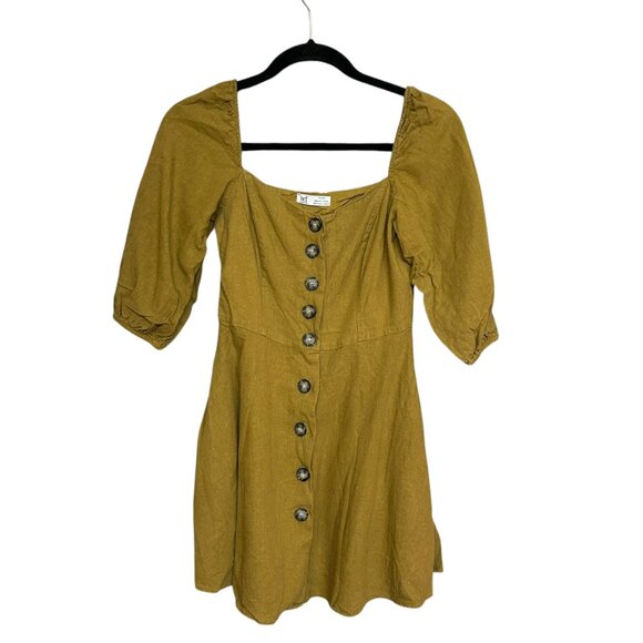 Zara TRF Collection Brownish Gold Linen Blend Mini Dress Size S - Picture 2 of 6